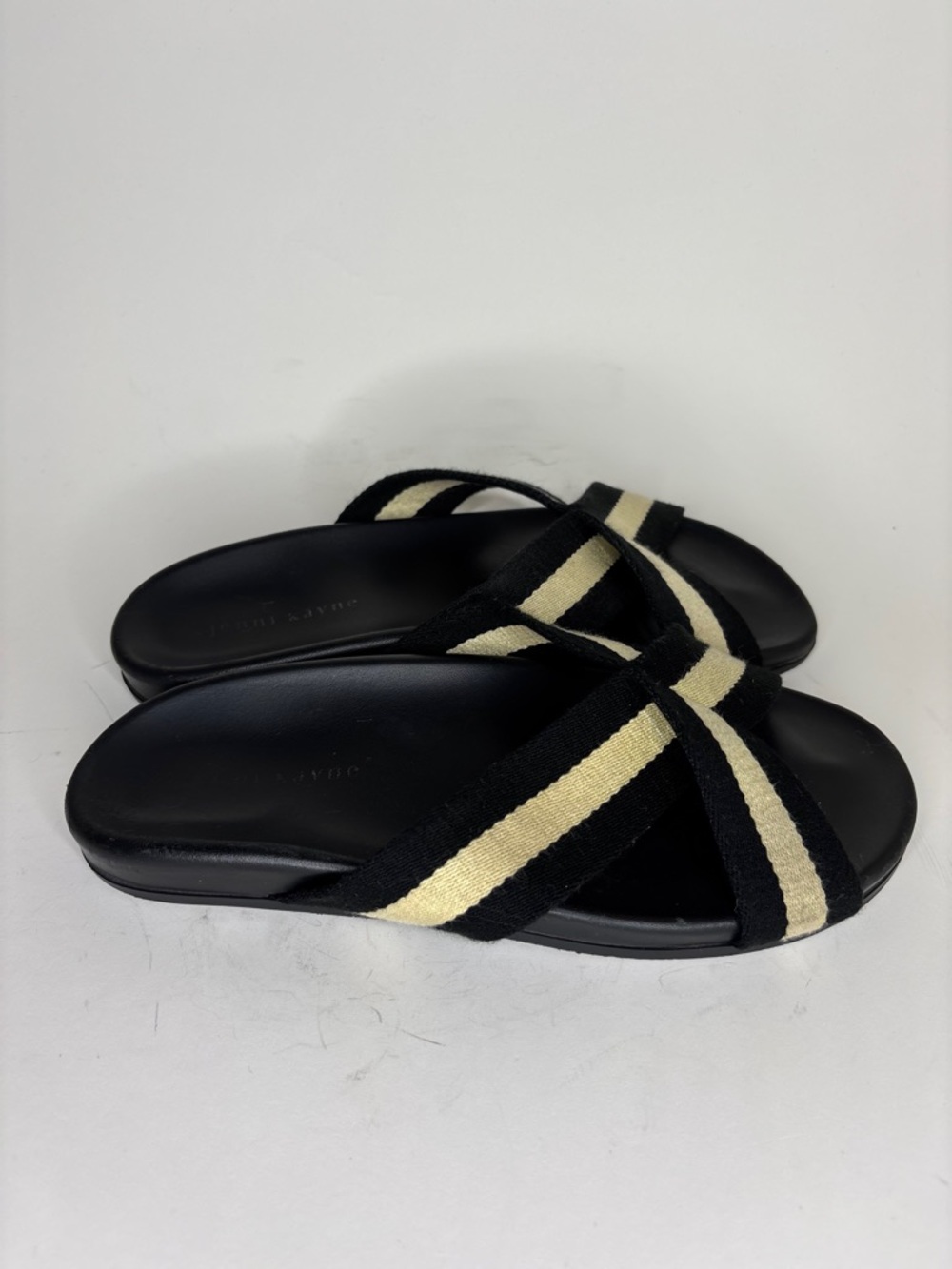 Jenni Kayne Striped cotton Crossover Slide Sandals Black Ivory Women's Size 40